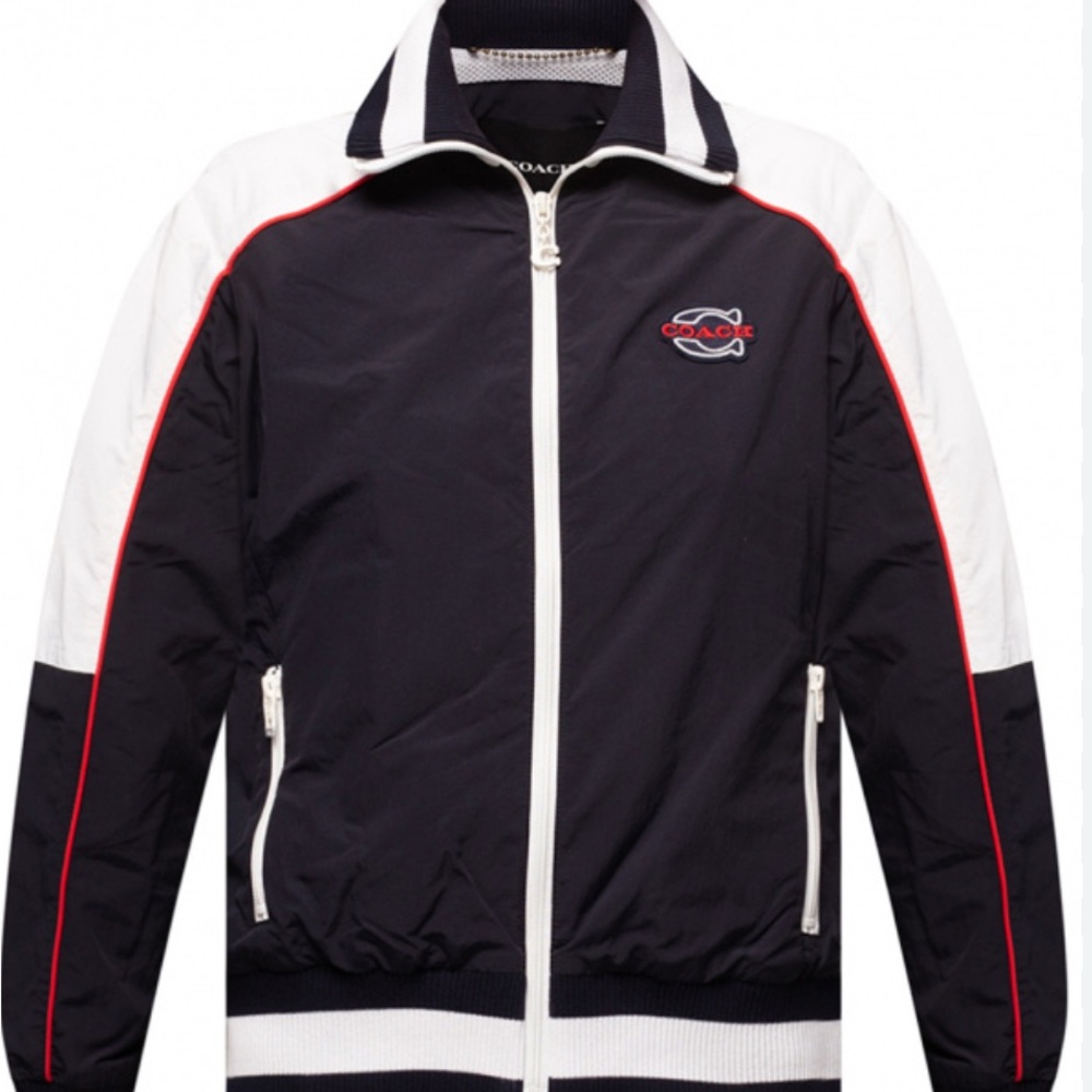 Coach Black and White Windbreaker with Red Accents